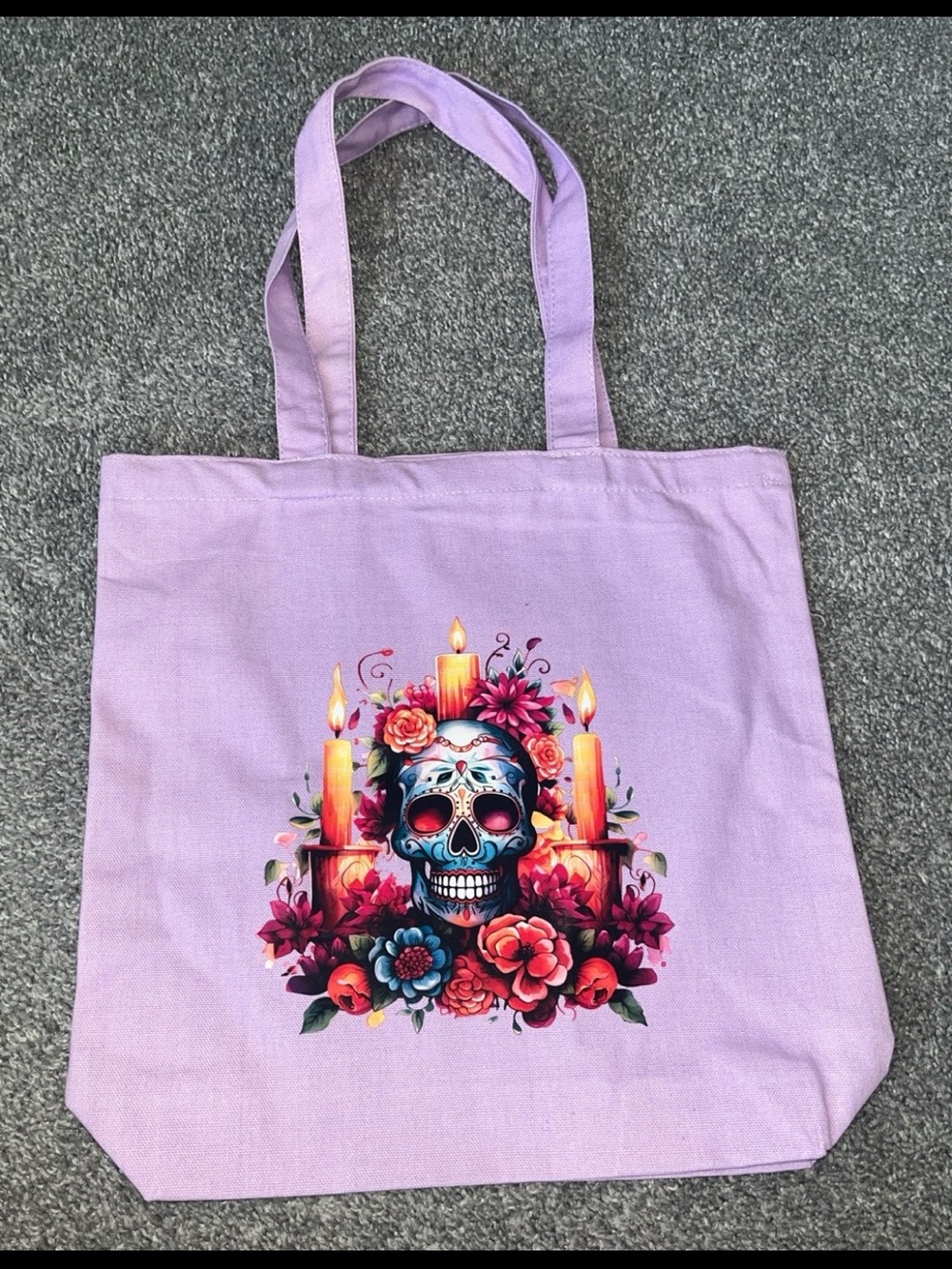 Lavender Floral Sugar Skull Tote Bag - Picture 2 of 2